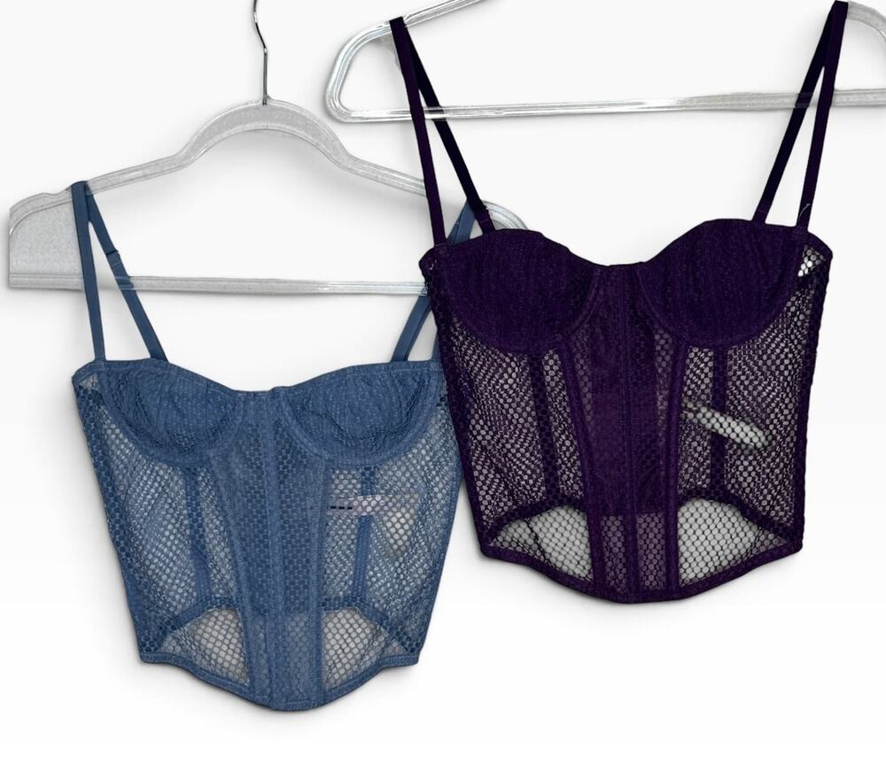 Out From Under Urban Outfitters 2pc Mesh Corset Bustier Tops Purple & Blue Small